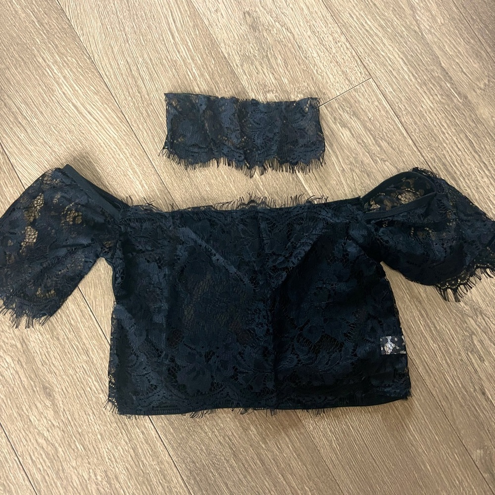 Sheer lace off the shoulder top